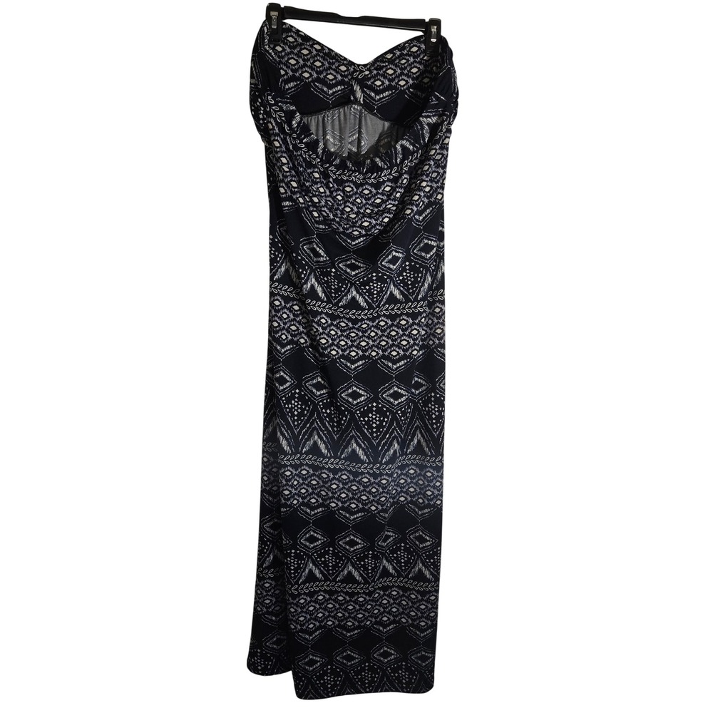 Charlie Paige Navy White Geometric Tribal Strapless Maxi Dress O-Ring L/XL